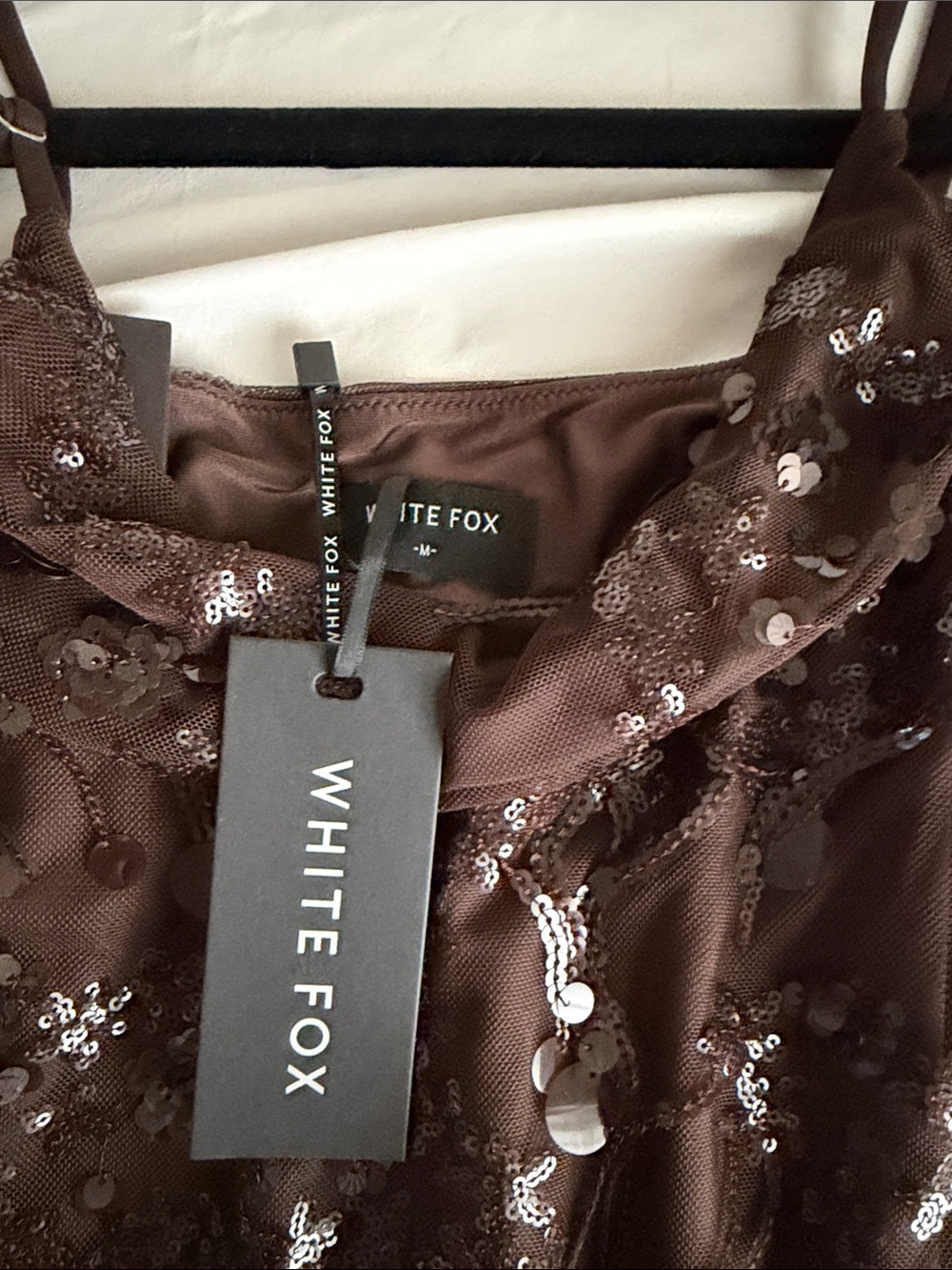 White Fox Boutique Chocolate Brown Sequin Slip Mini Dress - Picture 2 of 3